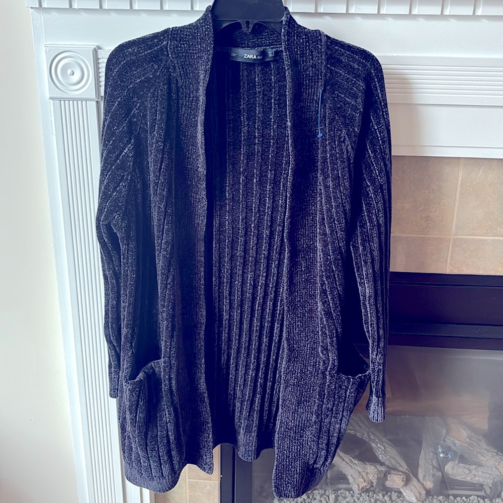 Zara Charcoal Chenille Open Front Cardigan Size S